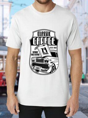 Classic Garage Graphic Tee - White with Black Print